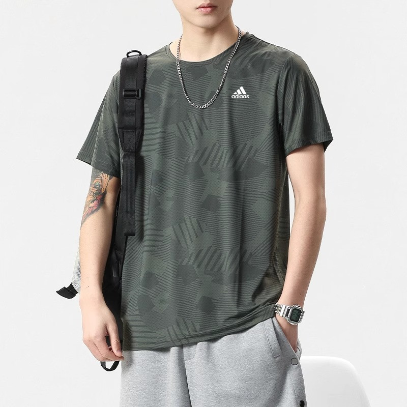 奥莱专柜冰丝短袖t恤男士2026夏季新款宽松大码圆领透气速干上衣