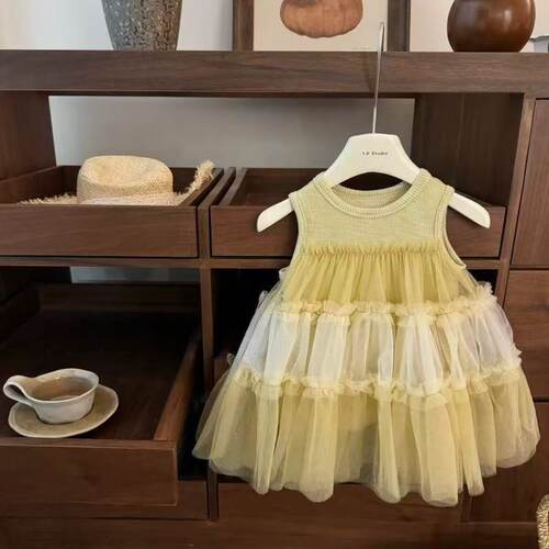 女童度假风木耳边网纱公主裙裙