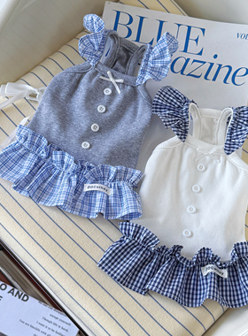 袋袋猫 格纹花边miu系宠物吊带裙 小型犬狗狗纯棉可爱秋季衣服