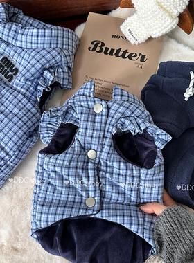 袋袋猫 小飞袖格子宠物棉衣miu系狗狗牵引棉服比熊马尔泰冬季衣服