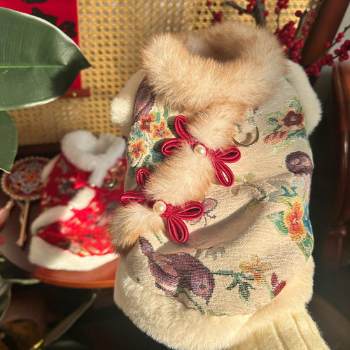 国风复古绣花宠物拜年服