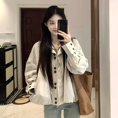 早秋韩系灰色短款工装外套女冬