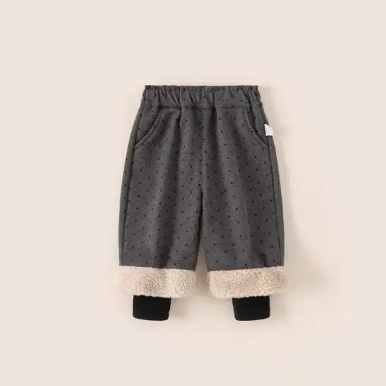 女童裤子冬季2025新款儿童休闲保暖卫裤毛毛裤脚波点加绒潮流长裤