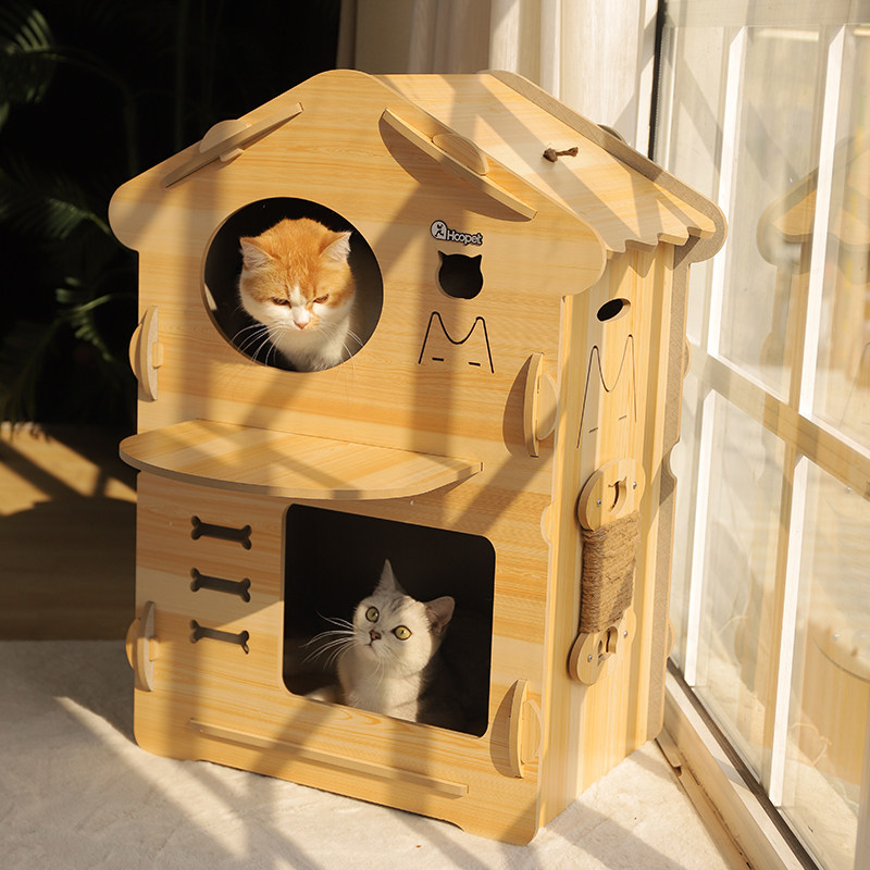 猫窝冬季保暖半封闭式安全感实木猫房子圣诞猫床躲避大号多猫猫屋