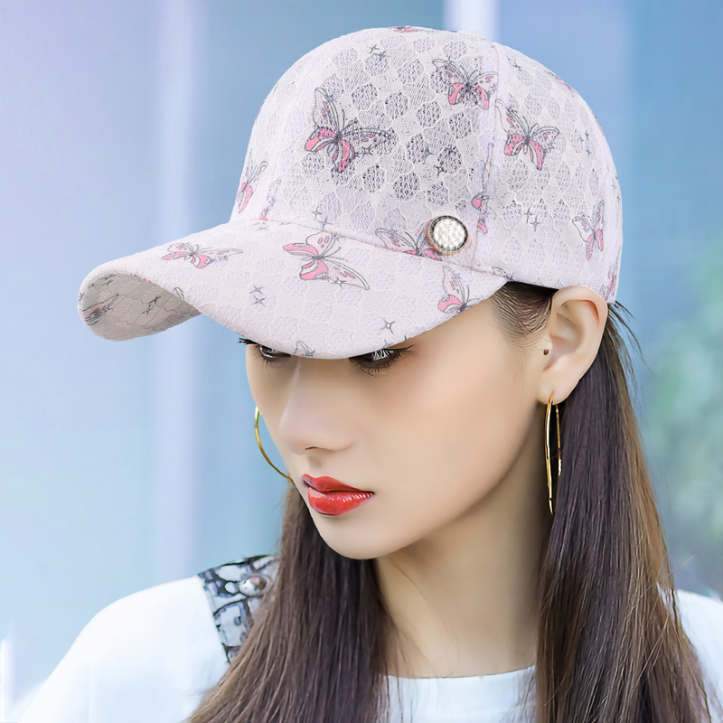 帽子女夏季防晒时尚百搭网眼棒球帽蕾丝蝴蝶显脸小春秋遮阳鸭舌帽