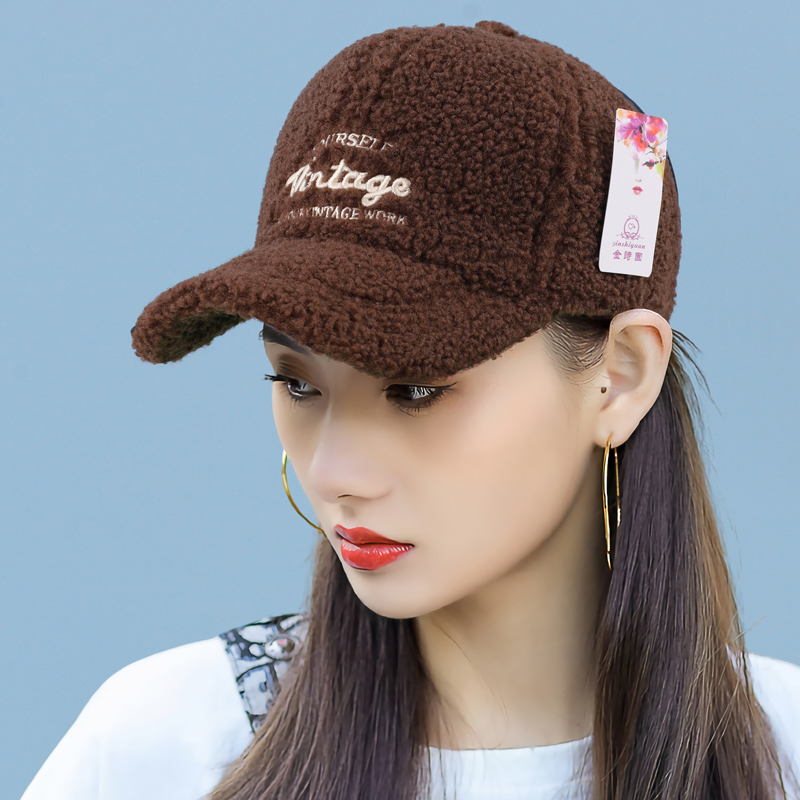羊羔新款毛绒棒球帽女秋冬季保暖时尚韩版百搭加厚帽子鸭舌帽冬季