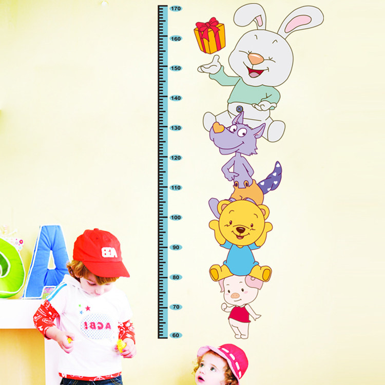 墙贴幼儿园儿童房儿童医院卡通大灰狼小白兔动物量身高贴纸贴画