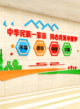 单位学校民族团结文字口号宣传民族文化墙面装饰3d亚克力立体墙贴