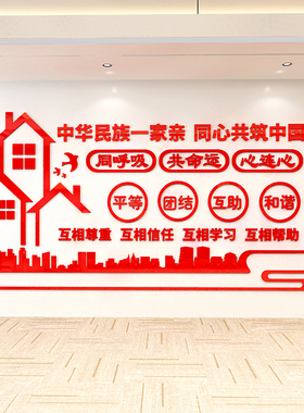 单位学校社区走廊过道办公室民族团结墙面装饰3d亚克力立体墙贴画