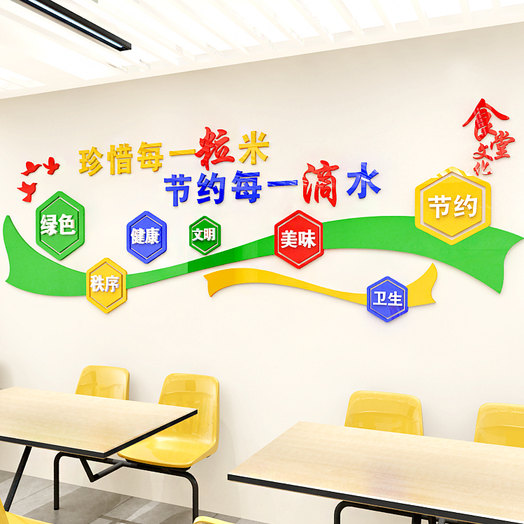 食堂文化文明就餐节约粮食文字口号墙面装饰3d亚克力立体墙贴画图片