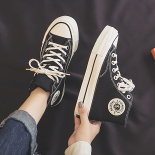 2025年冬季环球高帮帆布鞋女加绒加厚保暖棉鞋厚底休闲大红色棉靴