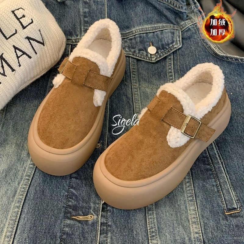 松糕厚底加绒加厚保暖面包鞋女2025秋季新款学生百搭休闲ins棉鞋