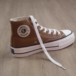 2026新款春季环球高帮帆布鞋女休闲百搭厚底尖头板鞋潮流鞋子单鞋