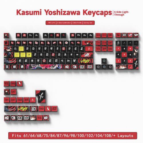 【四面透黑底-芳泽霞】PC+PBT热升华盒装机械磁轴键盘键帽小全套