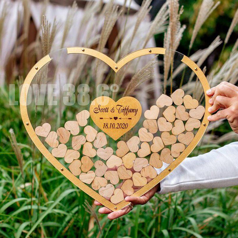 爱心金色相框婚礼结婚庆签名板册指纹树签到台本生日年会道具木片