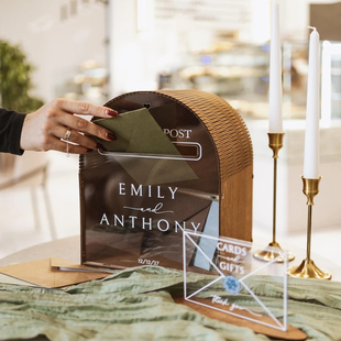 结婚礼物礼金卡盒个性化木质签到留言盒定制姓名木箱信封盒和贺卡