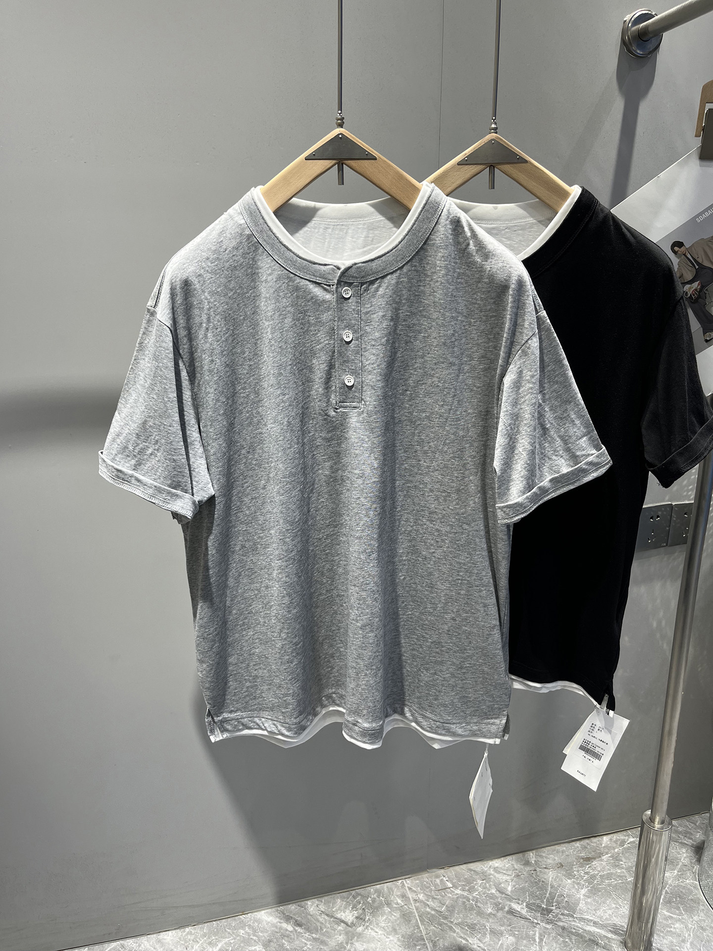 thumbnail for Guangzhou Gaohu Summer Patchwork Colorblock Fake Two-Piece Two-Piece Short Sleeve T-Shirt Men's Simple Crew Neck Half-Sleeve Shirt 2515