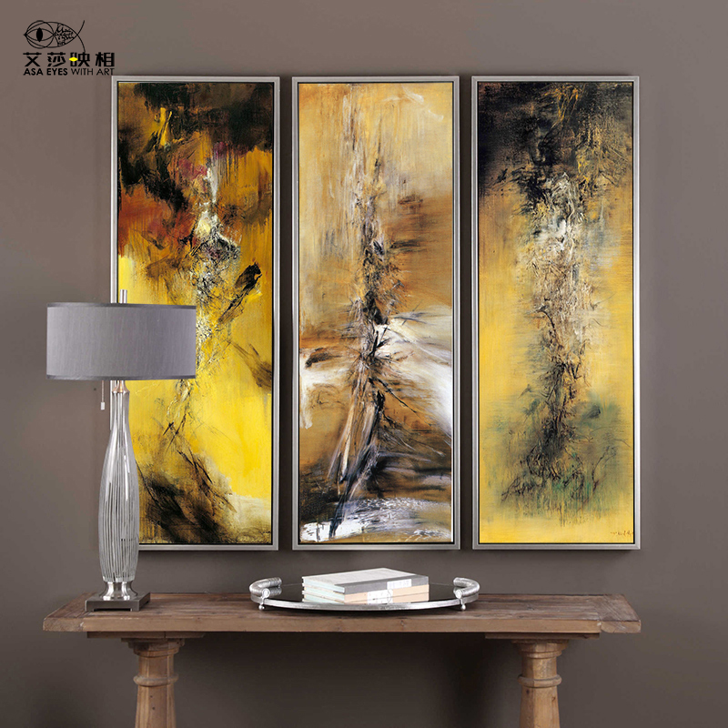赵无极纯微喷立体抽象晶瓷卧室竖玄关画客厅餐厅走廊酒店会所挂画图片