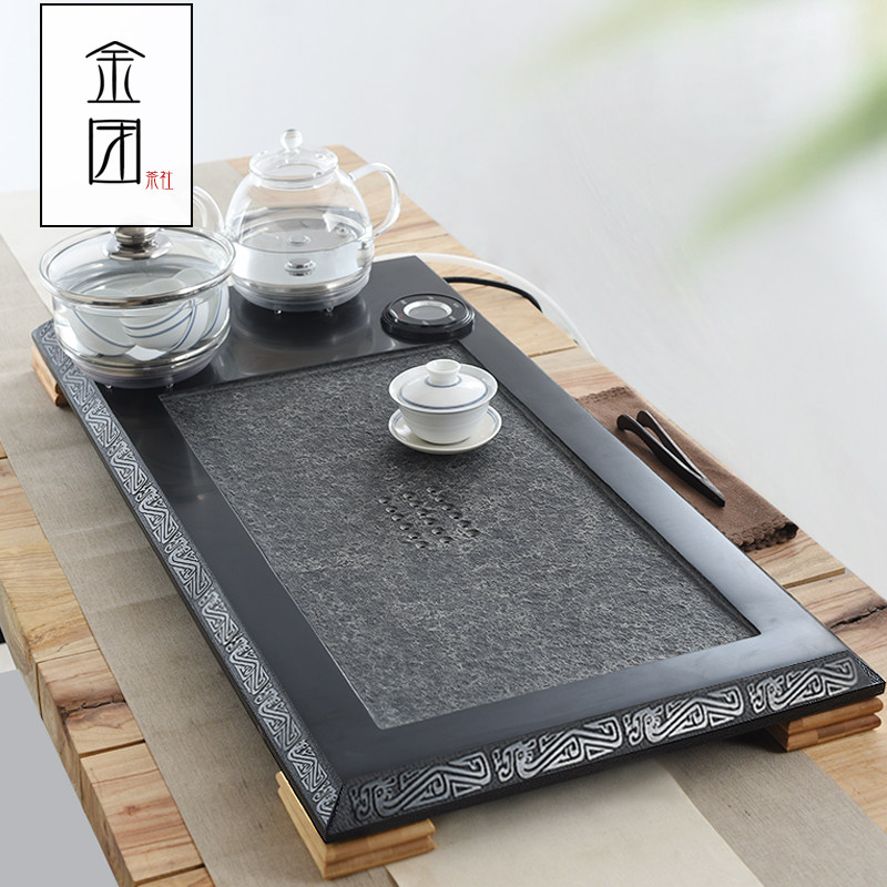 金团乌金石茶盘自动上水煮茶壶整套简约电热茶炉一体托盘功夫茶具