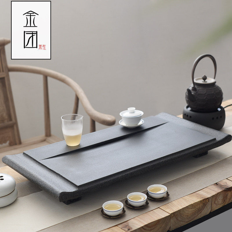 乌金石茶盘天然大号长方形家用石头茶台简约客厅功夫茶海石材托盘