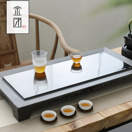 天然简朴风格乌金石茶盘升级排水