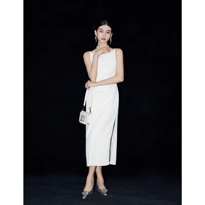 法式复古白色收腰显瘦气质礼服裙