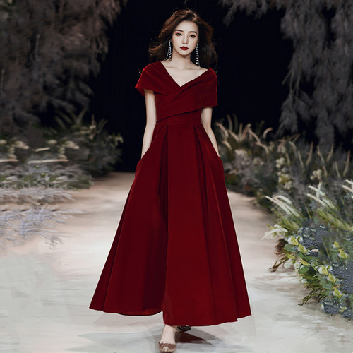 韩版深V领无袖A字裙长裙遮肚礼服