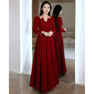 酒红色敬酒服新娘2023新款 订婚高级晚礼服连衣裙平时可穿 结婚便装