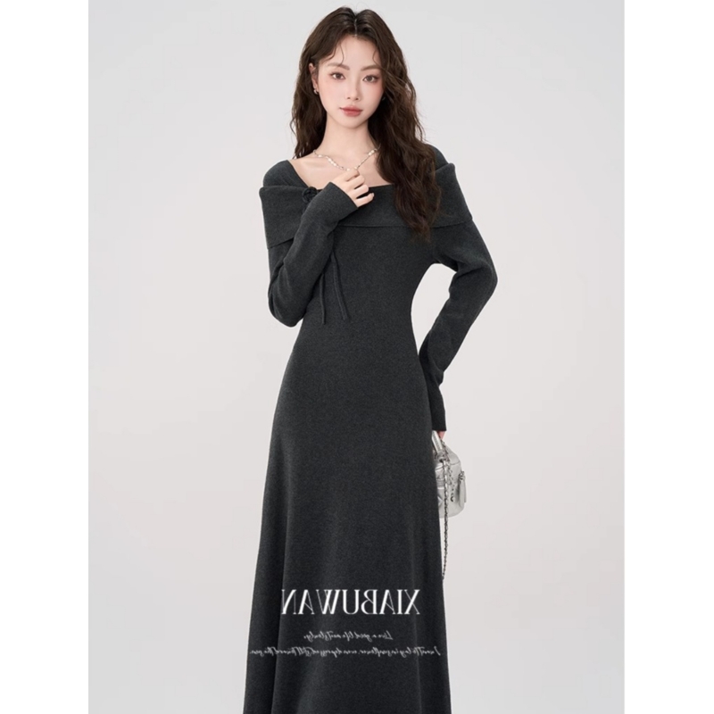 夏法式复古打底针织连衣裙女秋冬配大衣的内搭长裙气质高级感不晚