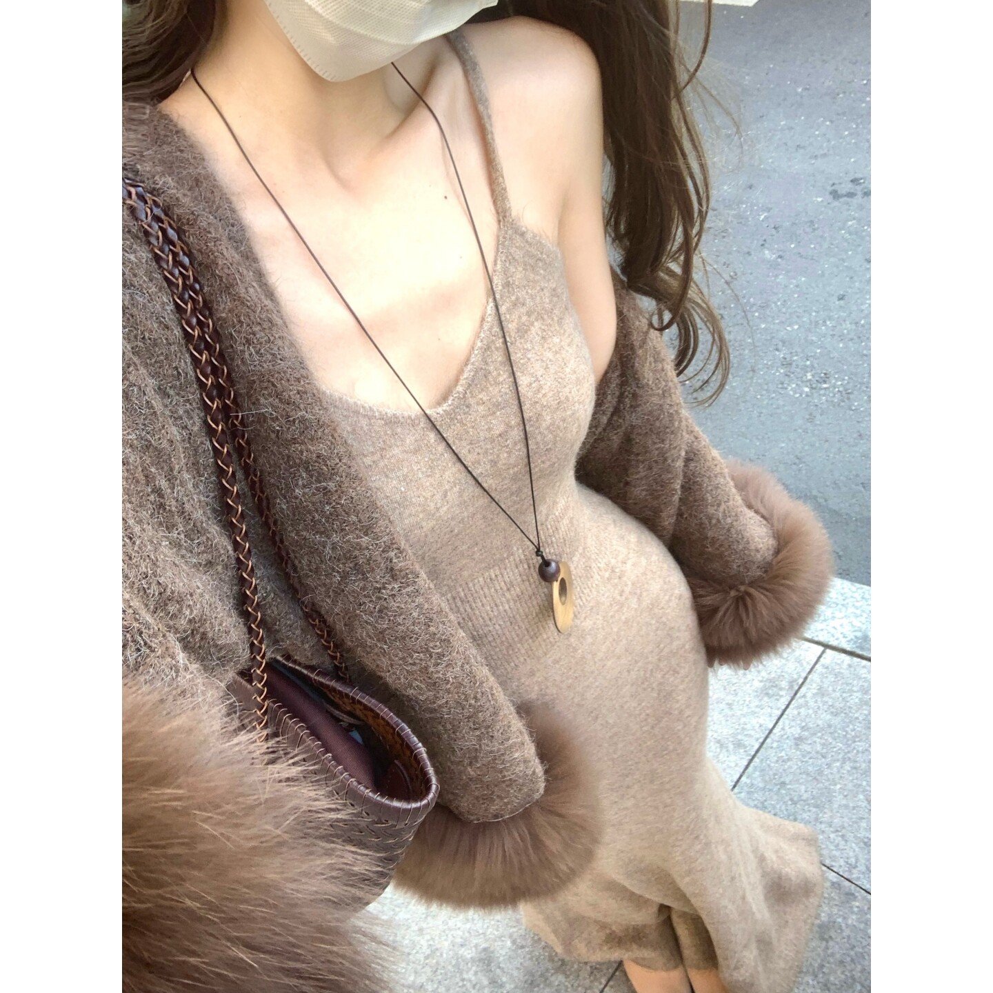 绵柔软云 秋冬内搭打底裙女吊带针织鱼尾裙气质连衣裙子