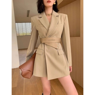 ｜亲肤麻感编织肌理｜重工缎面腰带｜立裁老钱西装 连衣裙 式