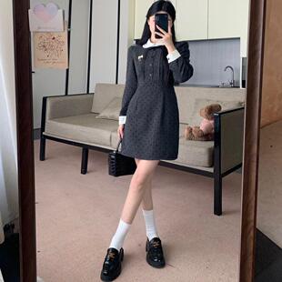 气质连衣裙2024秋设计款 法式 假两件长短裙李家 松露黑巧 李定制