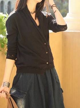 斯琴薄款长袖上衣针织开衫女文艺