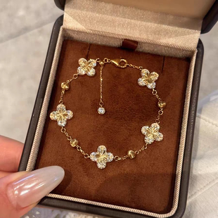 S925纯银！镭射四叶草纯银手链 时尚百搭重工艺四叶草轻奢高级感