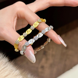 S925纯银！缎带纯银手链中古拉丝工艺轻奢高级绸缎花朵晶钻手饰