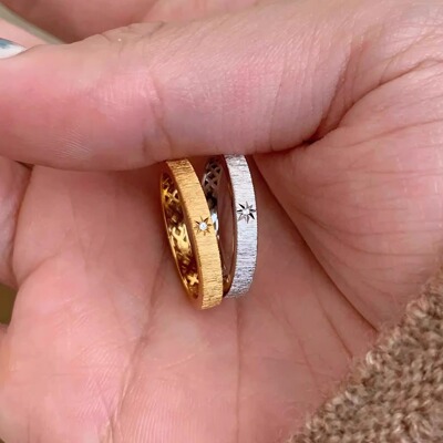 S925纯银！星芒素圈戒指拉丝工艺轻奢百搭叠戴神器纯银戒指