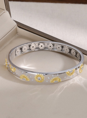 S925纯银！向日葵手镯法式复古小众设计时尚高级精致百搭纯银耳饰