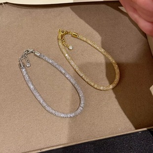 S925纯银!钱袋子纯银手链项链碎钻网面意大利工艺简约小众轻奢