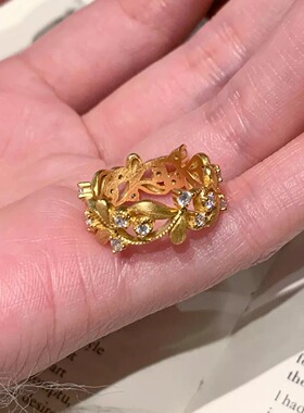 S925纯银！鸢尾花纯银戒指中古拉丝工艺轻奢高级感时尚小众百搭