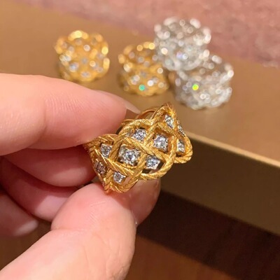 S925纯银！意式中古拉丝工艺菱格戒指轻奢小众高级珠宝感高碳钻