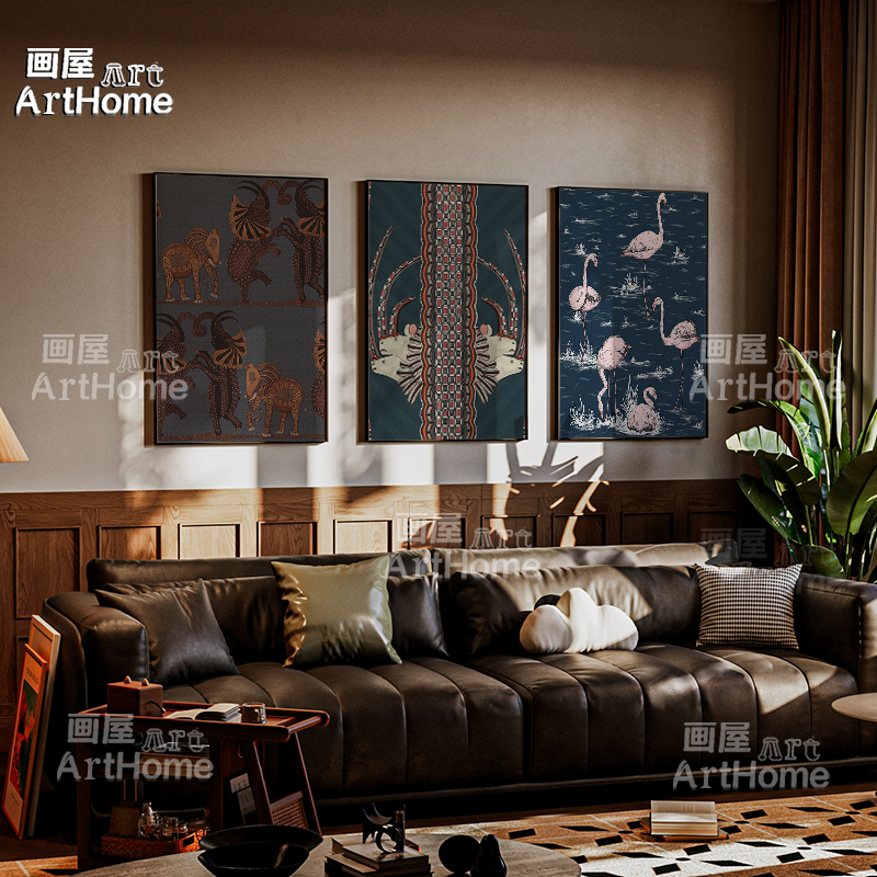 法式中古风客厅装饰画复古沙发背景墙挂画动物艺术卧室壁画高级感图片