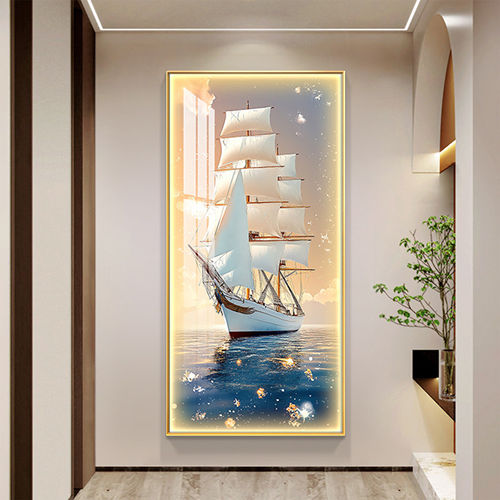 一帆风顺玄关装饰画灯画海上风景