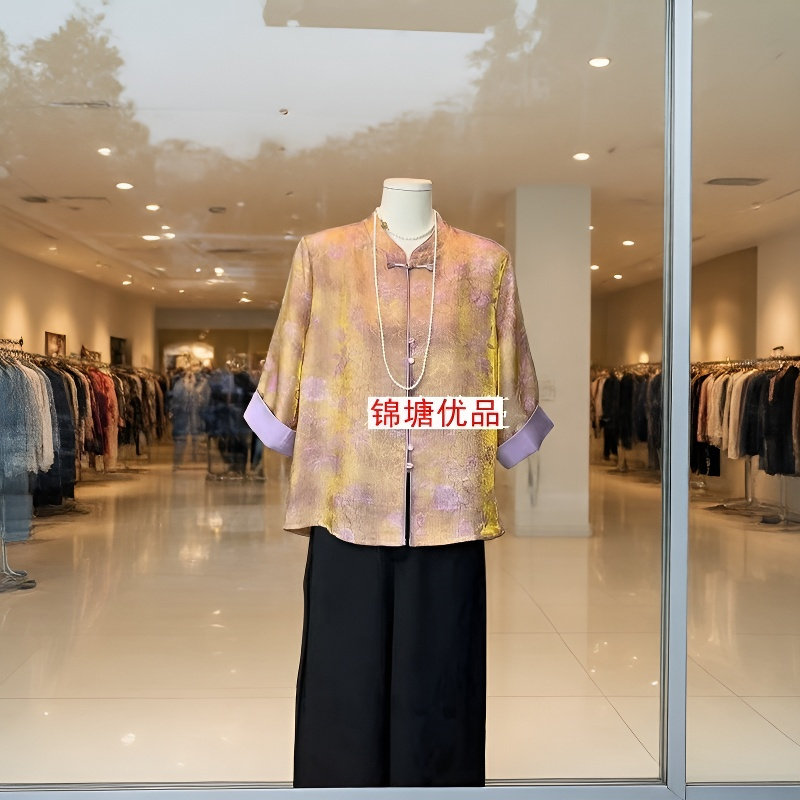 新中式风女装七分袖立领提花上衣上衣