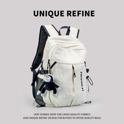 0724#新品 大容量美式双肩包女轻便百搭书包高中生男上课校园背包