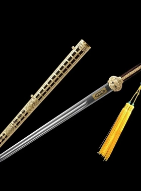 铜装大明永乐剑八面双槽铜装传统手工锻打花纹钢黑檀鞘 未开刃