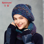 卡蒙帽子围巾两件套女冬季韩版彩色毛球保暖加绒针织毛线帽子套装
