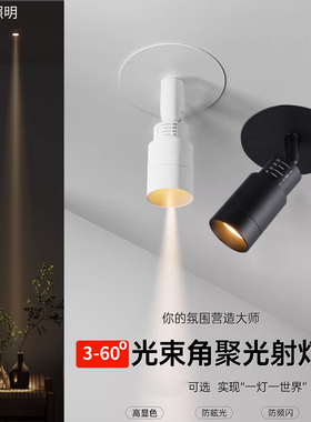 嵌入式调焦射灯开孔75MM55MM小角度3度8度餐饮茶室氛围灯聚光15度