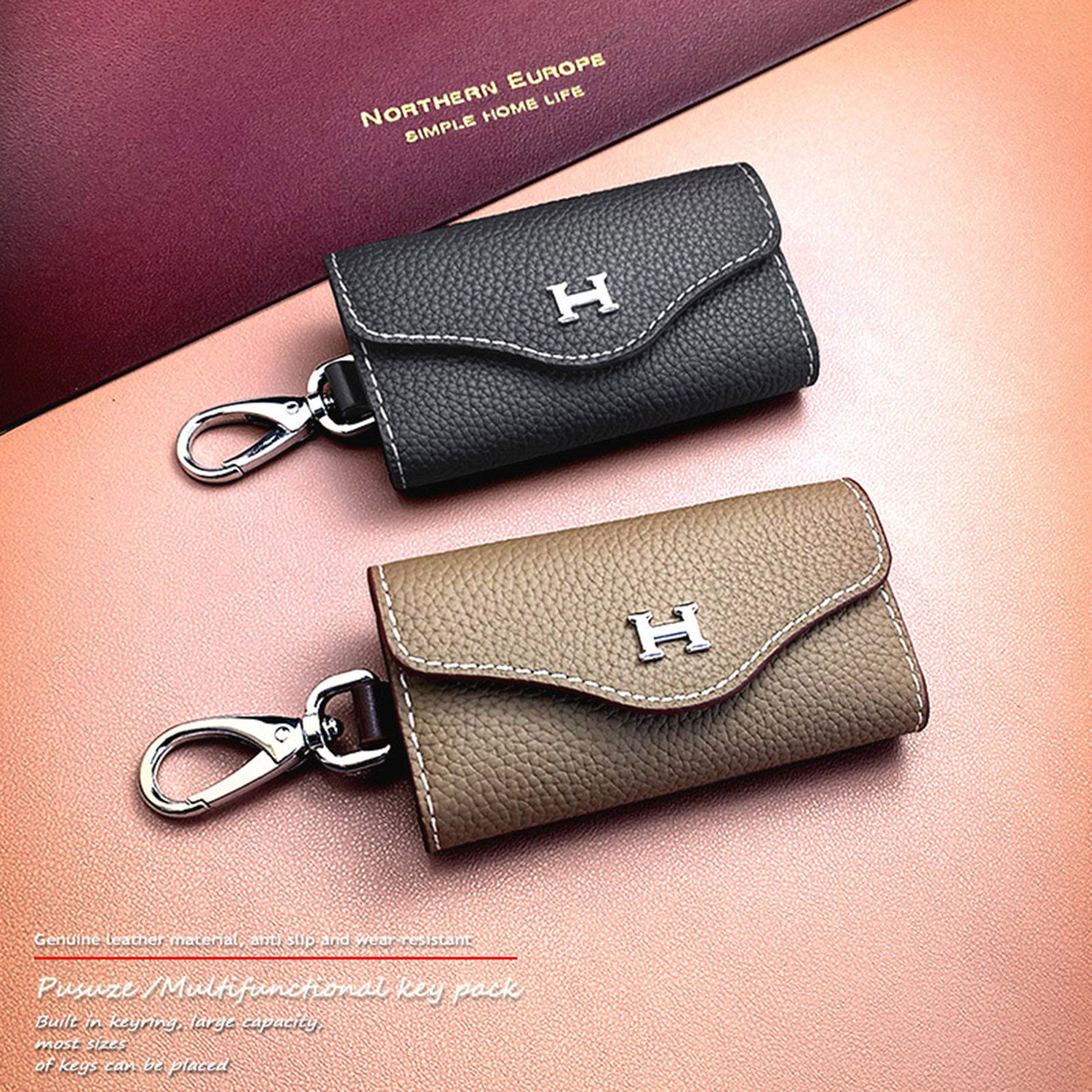 真皮钥匙包大容量多功能