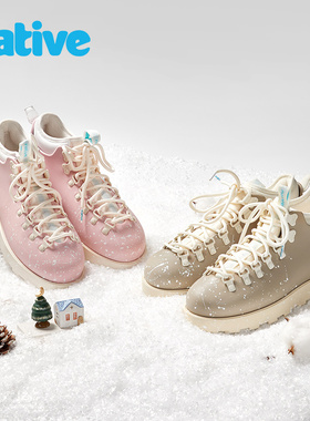 native Fitzsimmons 泼墨印花亲子马丁靴防水加绒保暖户外高帮鞋