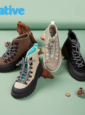 native Treklite 户外防水防滑高帮鞋厚底时尚拼色工装绑带马丁靴